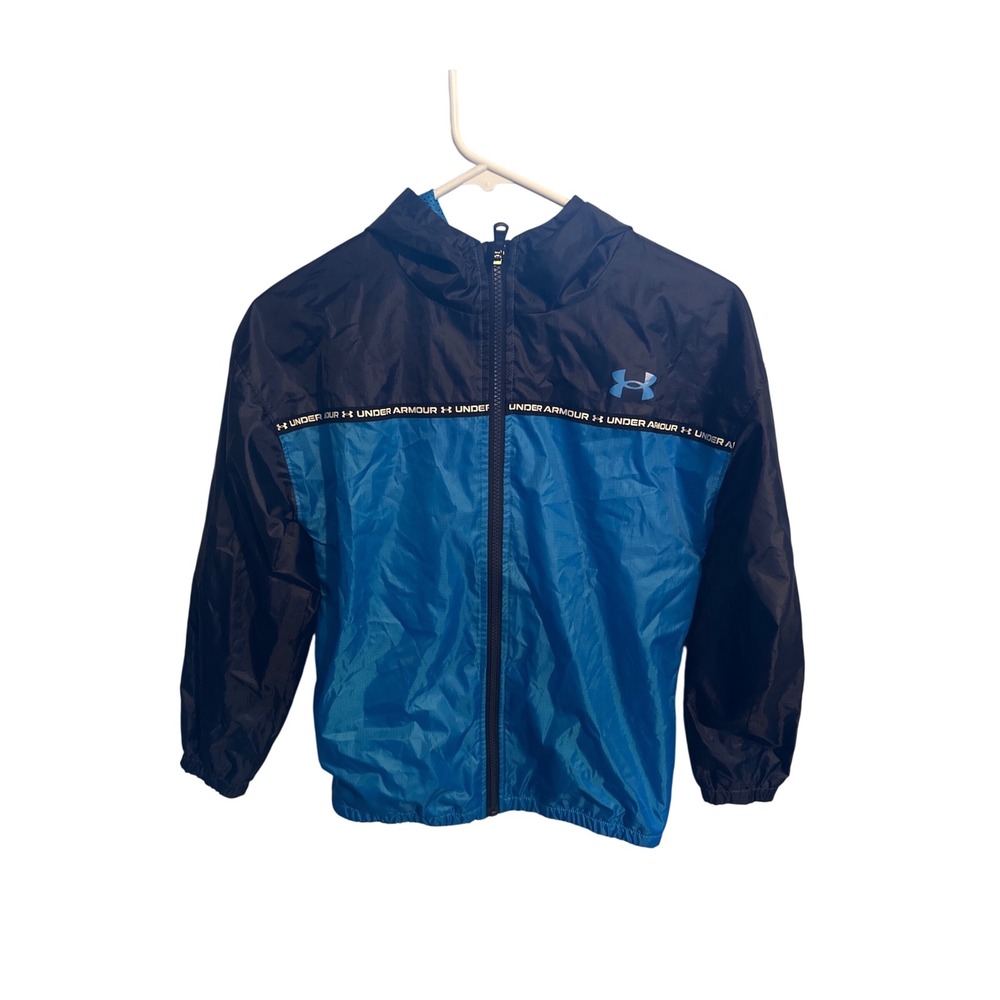 Under Armour Windbreaker Full Zip Hooded Jacket Blue Navy Youth M